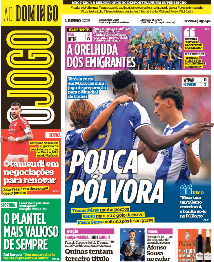 O Jogo: Capa da Edi&ccedil;&atilde;o de domingo, 01 de junho 2025