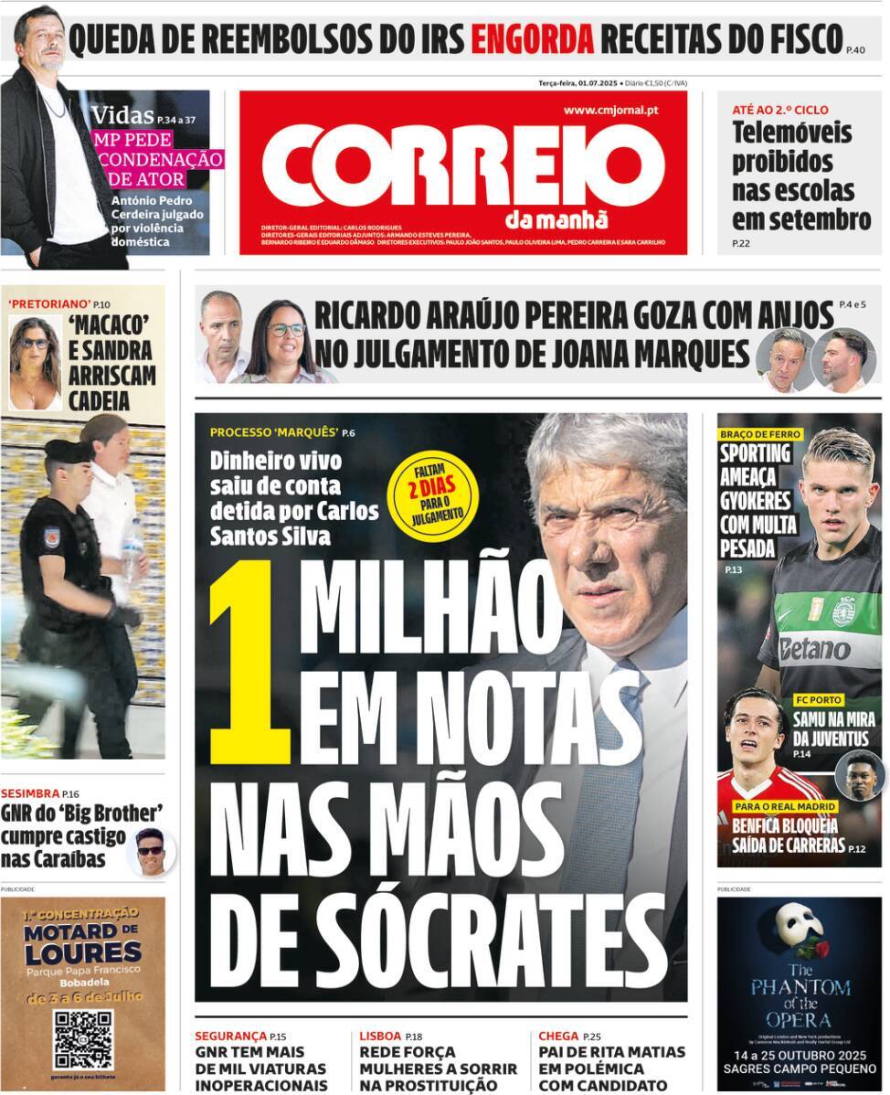 Correio da Manh&atilde;: Capa da Edi&ccedil;&atilde;o de ter&ccedil;a-feira, 01 de julho 2025