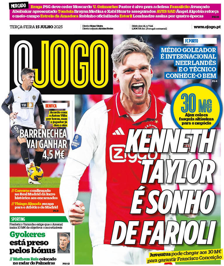 O Jogo: Capa da Edi&ccedil;&atilde;o de ter&ccedil;a-feira, 15 de julho 2025