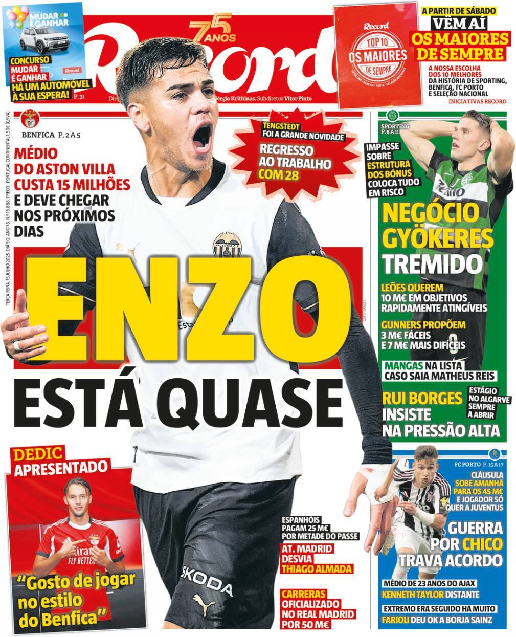 Record: Capa da Edi&ccedil;&atilde;o de ter&ccedil;a-feira, 15 de julho 2025