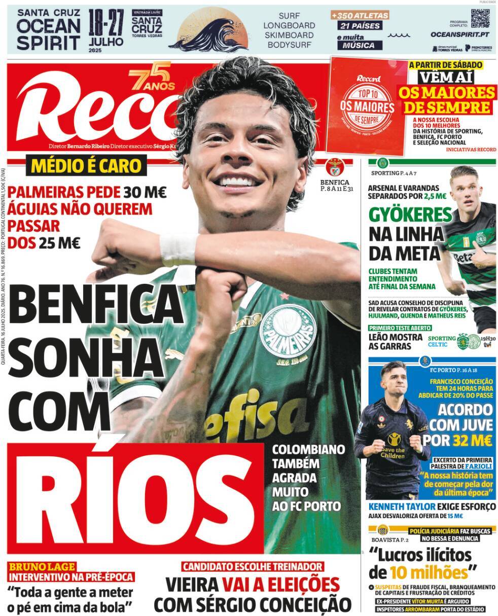Record: Capa da Edi&ccedil;&atilde;o de quarta-feira, 16 de julho 2025