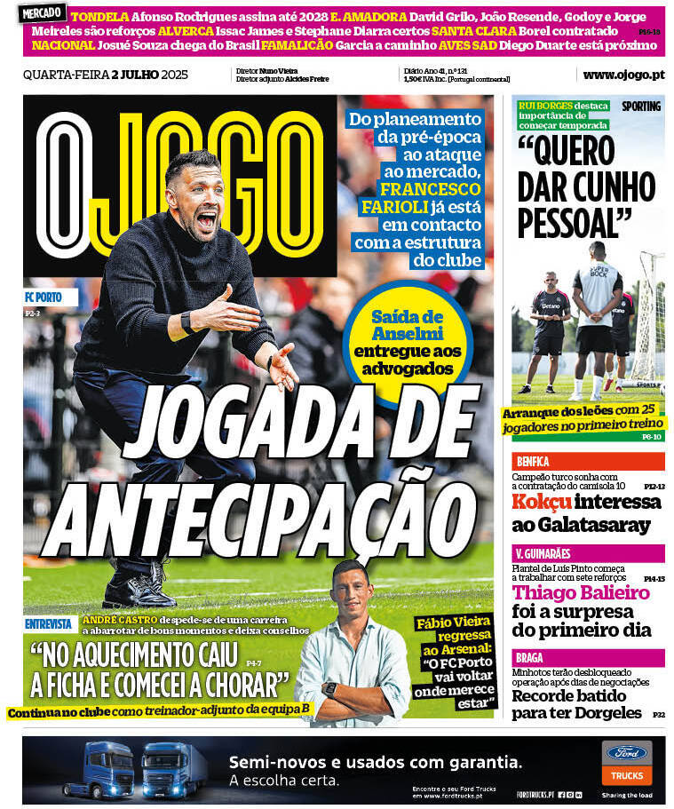 O Jogo: Capa da Edi&ccedil;&atilde;o de quarta-feira, 02 de julho 2025