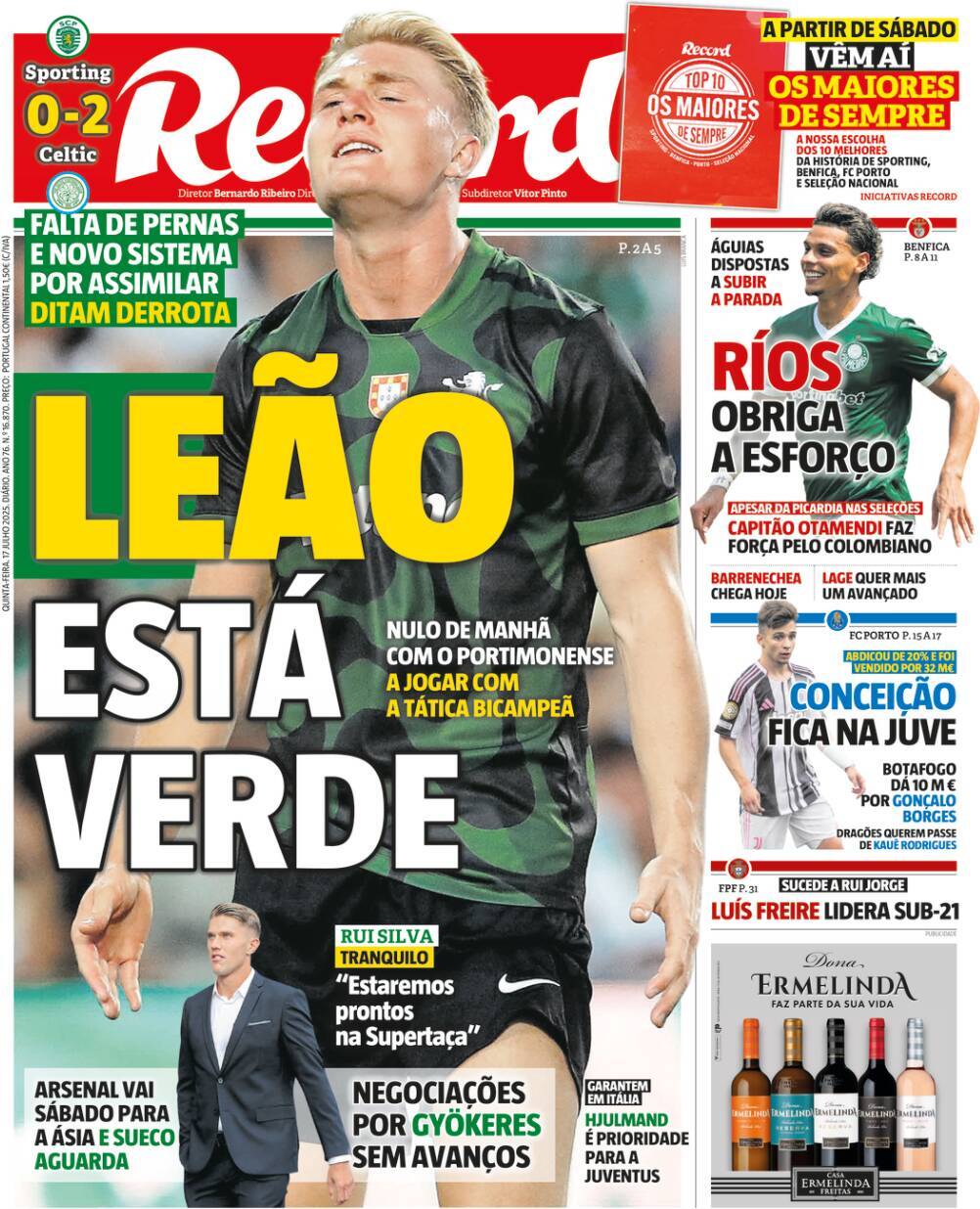 Record: Capa da Edi&ccedil;&atilde;o de quinta-feira, 17 de julho 2025