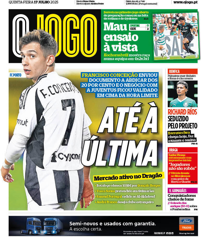 O Jogo: Capa da Edi&ccedil;&atilde;o de quinta-feira, 17 de julho 2025