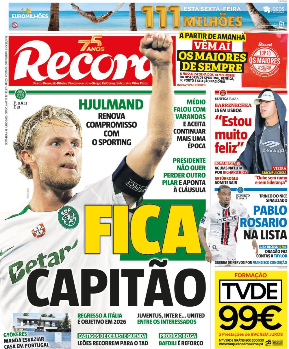 Record: Capa da Edi&ccedil;&atilde;o de sexta-feira, 18 de julho 2025