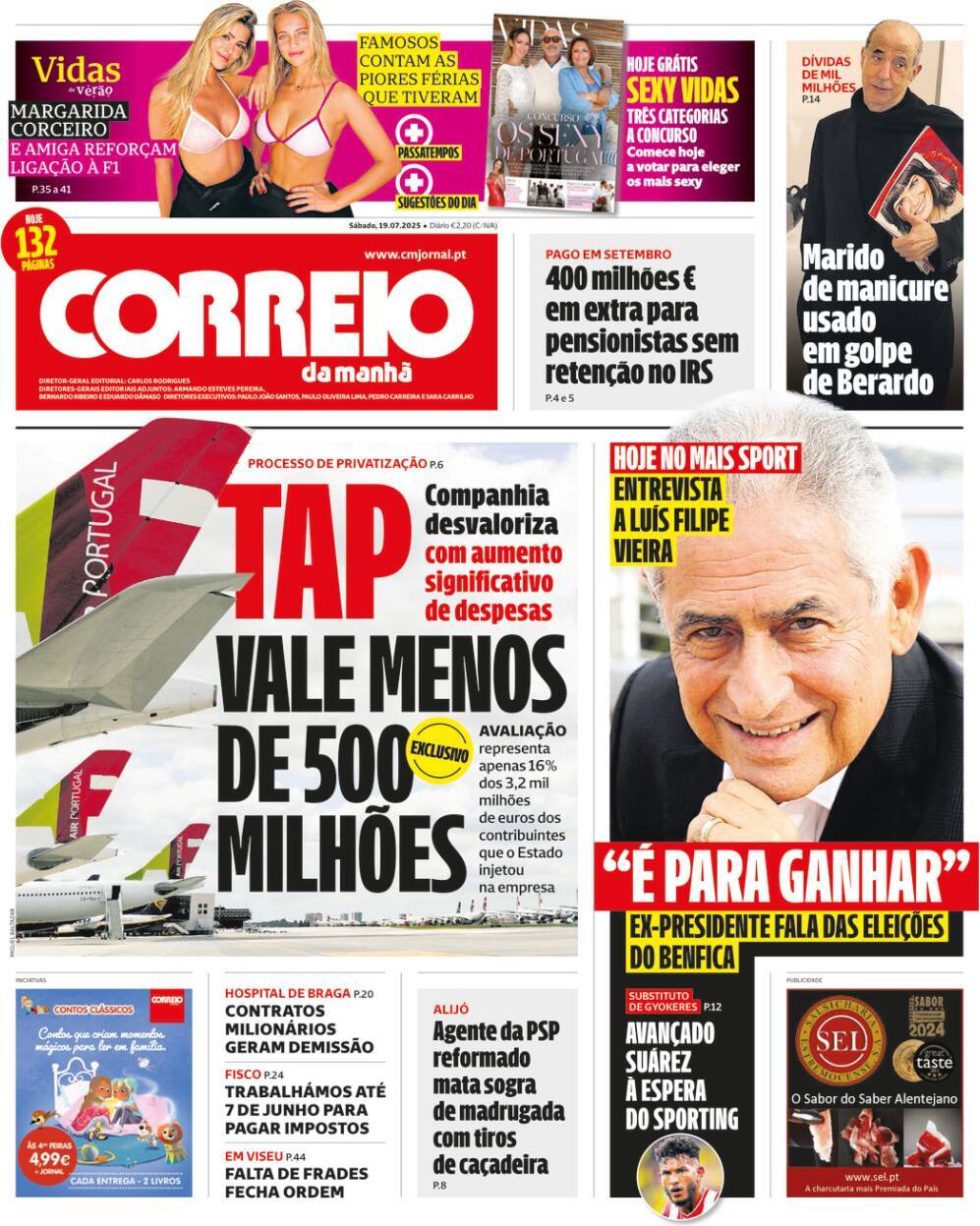 Correio da Manh&atilde;: Capa da Edi&ccedil;&atilde;o de s&aacute;bado, 19 de julho 2025