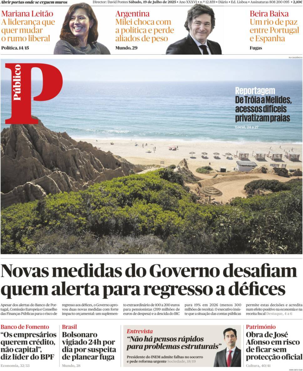 P&uacute;blico: Capa da Edi&ccedil;&atilde;o de s&aacute;bado, 19 de julho 2025