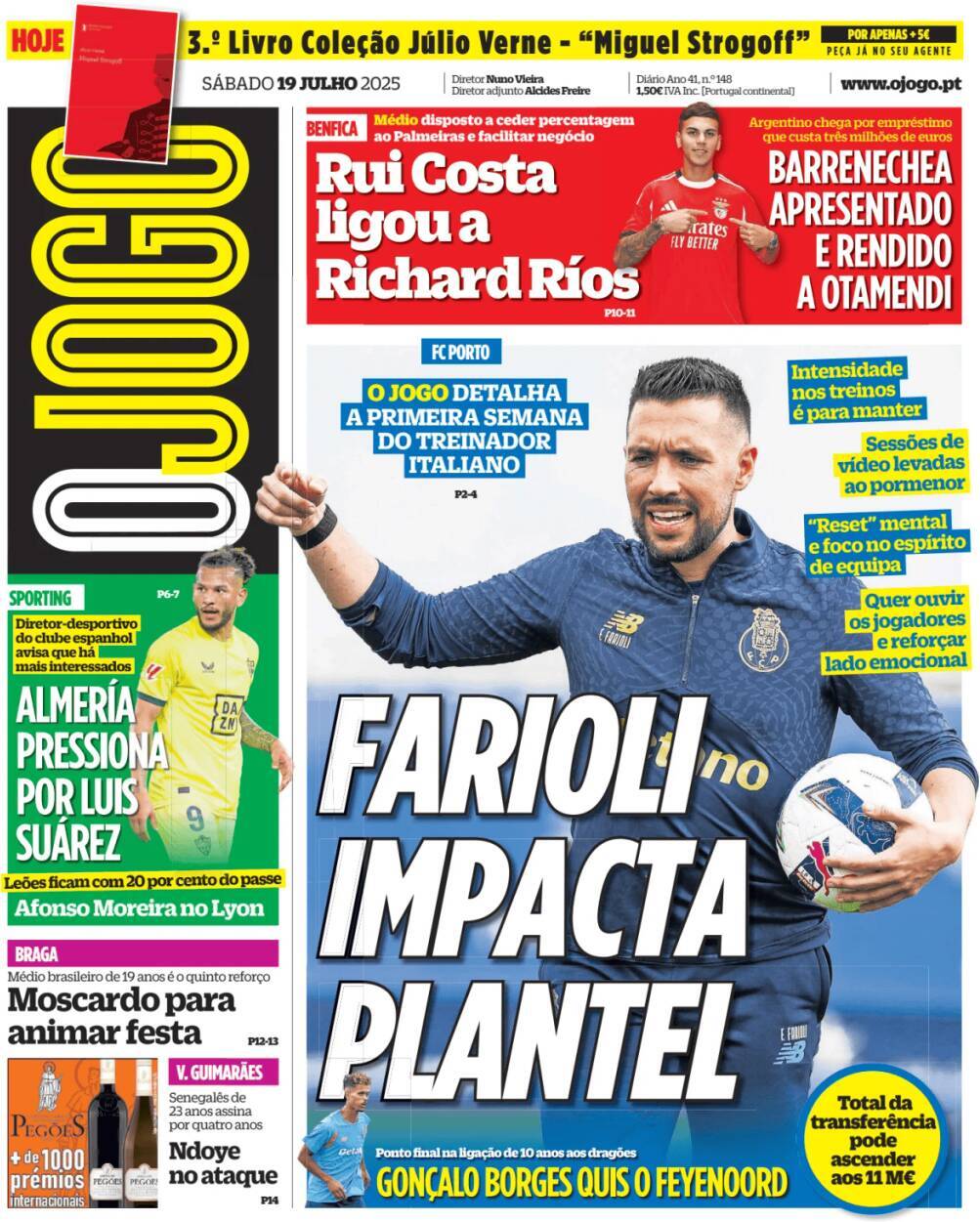 O Jogo: Capa da Edi&ccedil;&atilde;o de s&aacute;bado, 19 de julho 2025