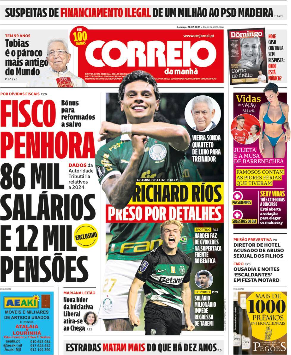 Correio da Manh&atilde;: Capa da Edi&ccedil;&atilde;o de domingo, 20 de julho 2025