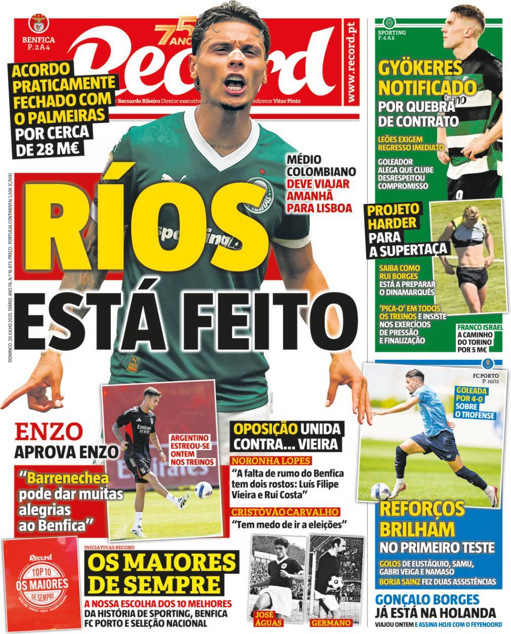 Record: Capa da Edi&ccedil;&atilde;o de domingo, 20 de julho 2025