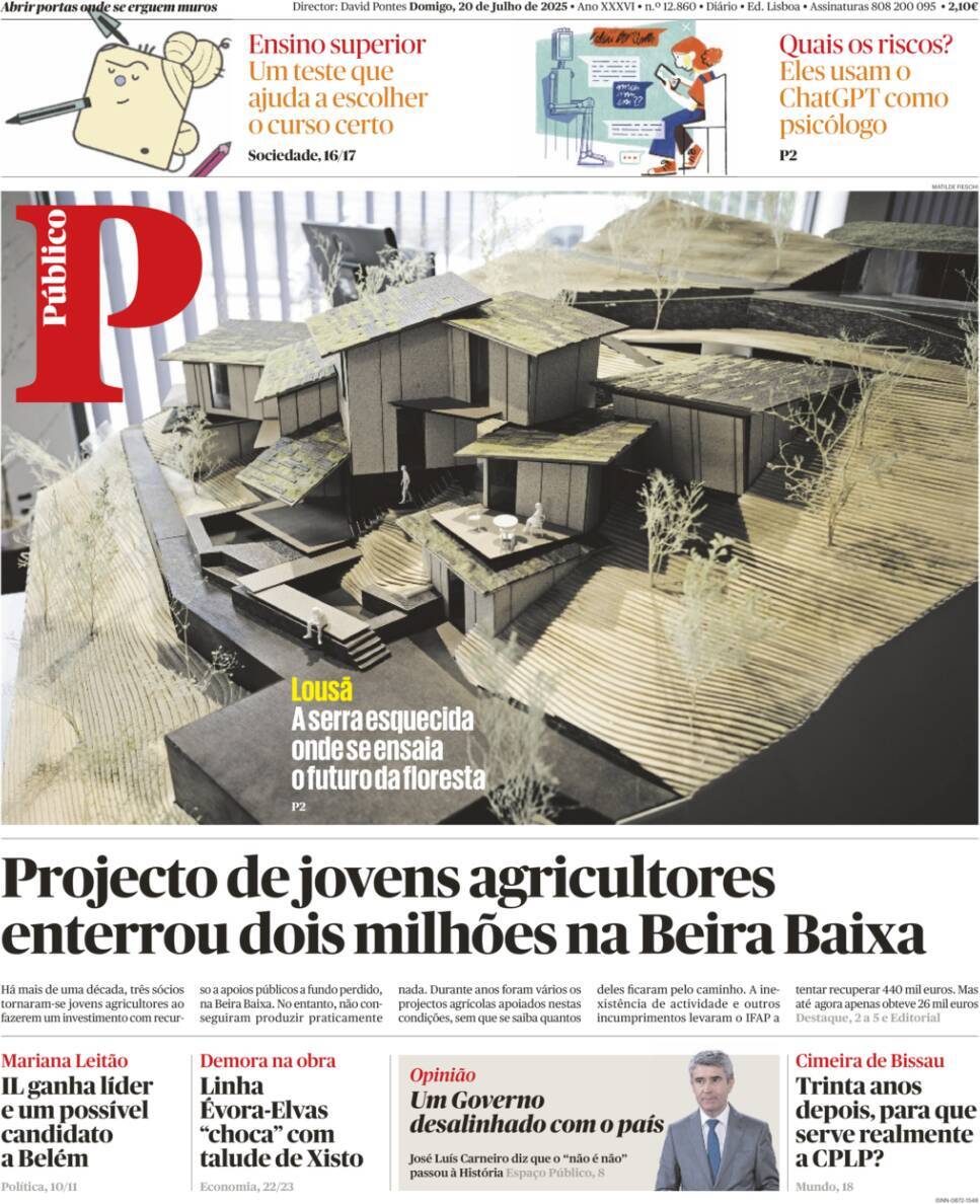 P&uacute;blico: Capa da Edi&ccedil;&atilde;o de domingo, 20 de julho 2025