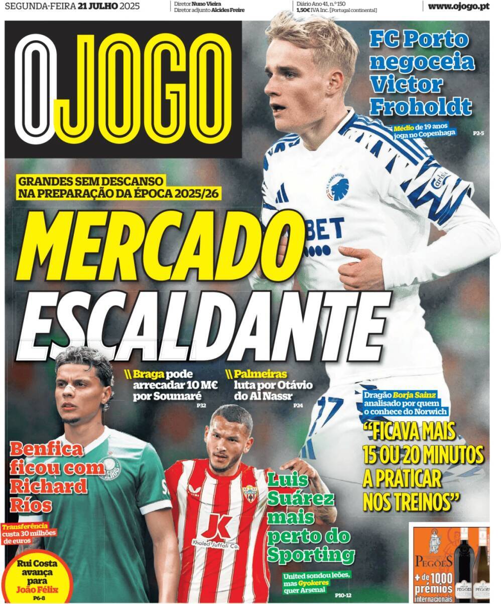 O Jogo: Capa da Edi&ccedil;&atilde;o de segunda-feira, 21 de julho 2025