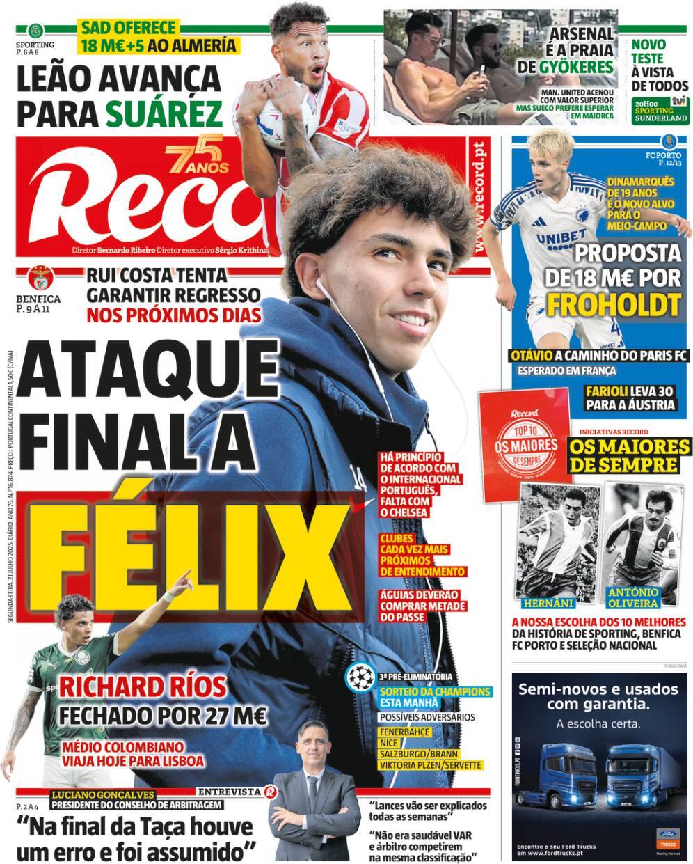 Record: Capa da Edi&ccedil;&atilde;o de segunda-feira, 21 de julho 2025