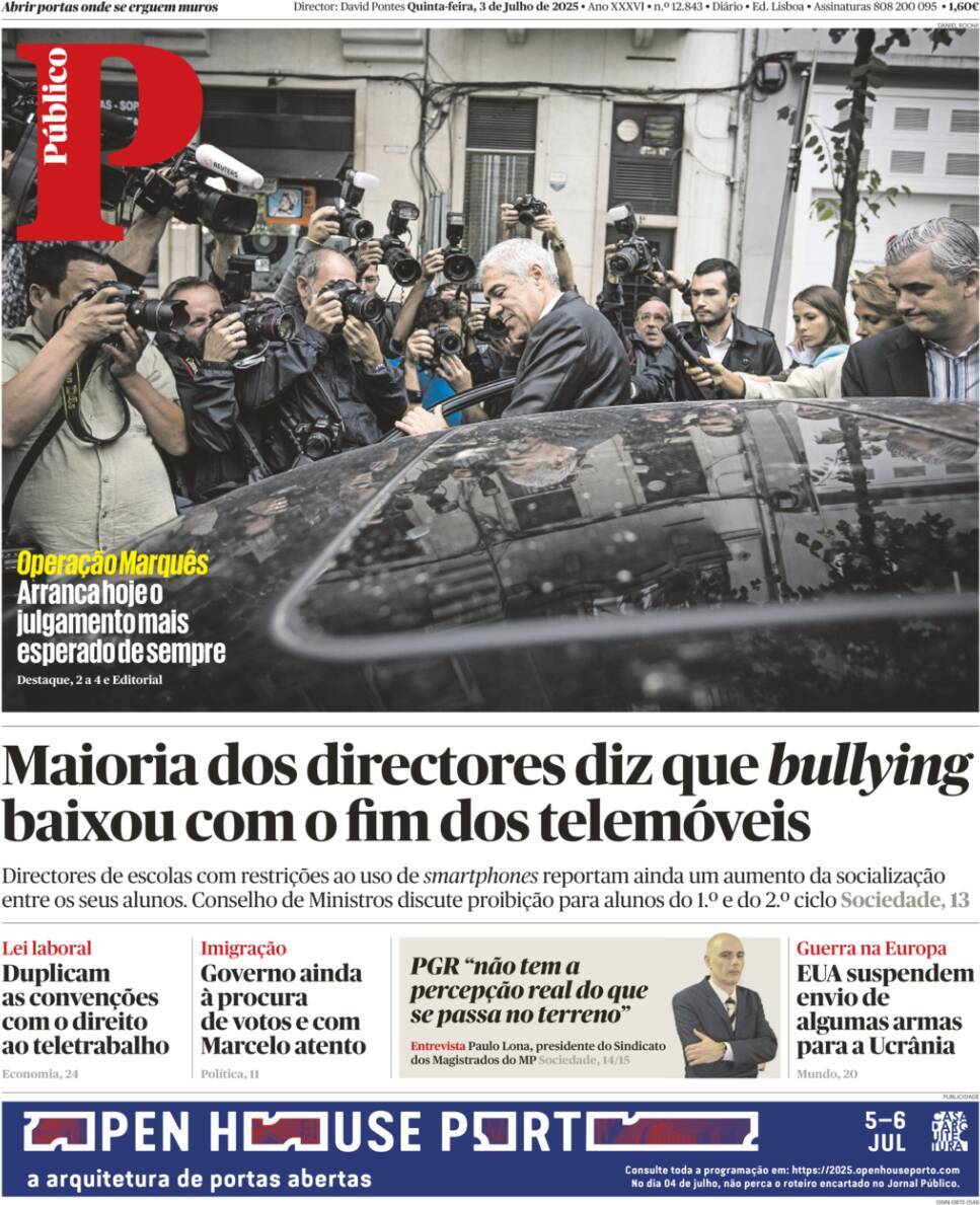P&uacute;blico: Capa da Edi&ccedil;&atilde;o de quinta-feira, 03 de julho 2025