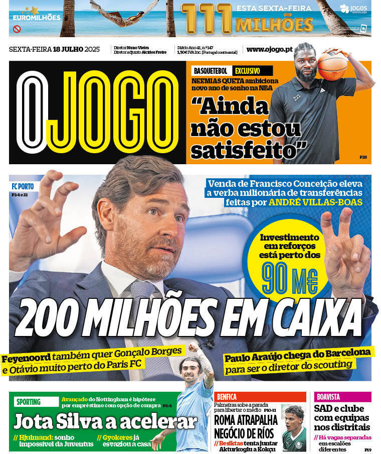 O Jogo: Capa da Edi&ccedil;&atilde;o de ter&ccedil;a-feira, 22 de julho 2025