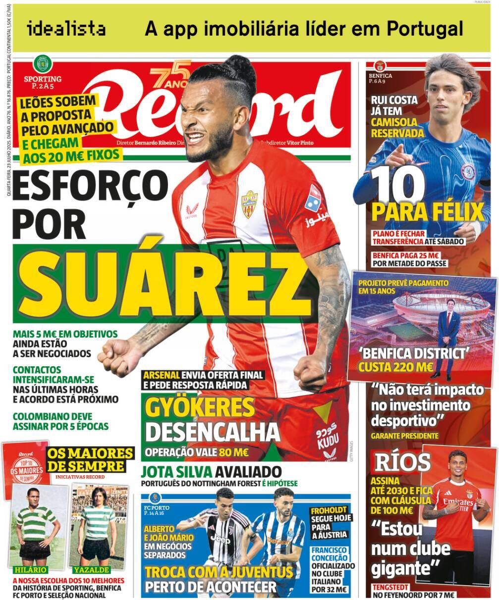 Record: Capa da Edi&ccedil;&atilde;o de quarta-feira, 23 de julho 2025