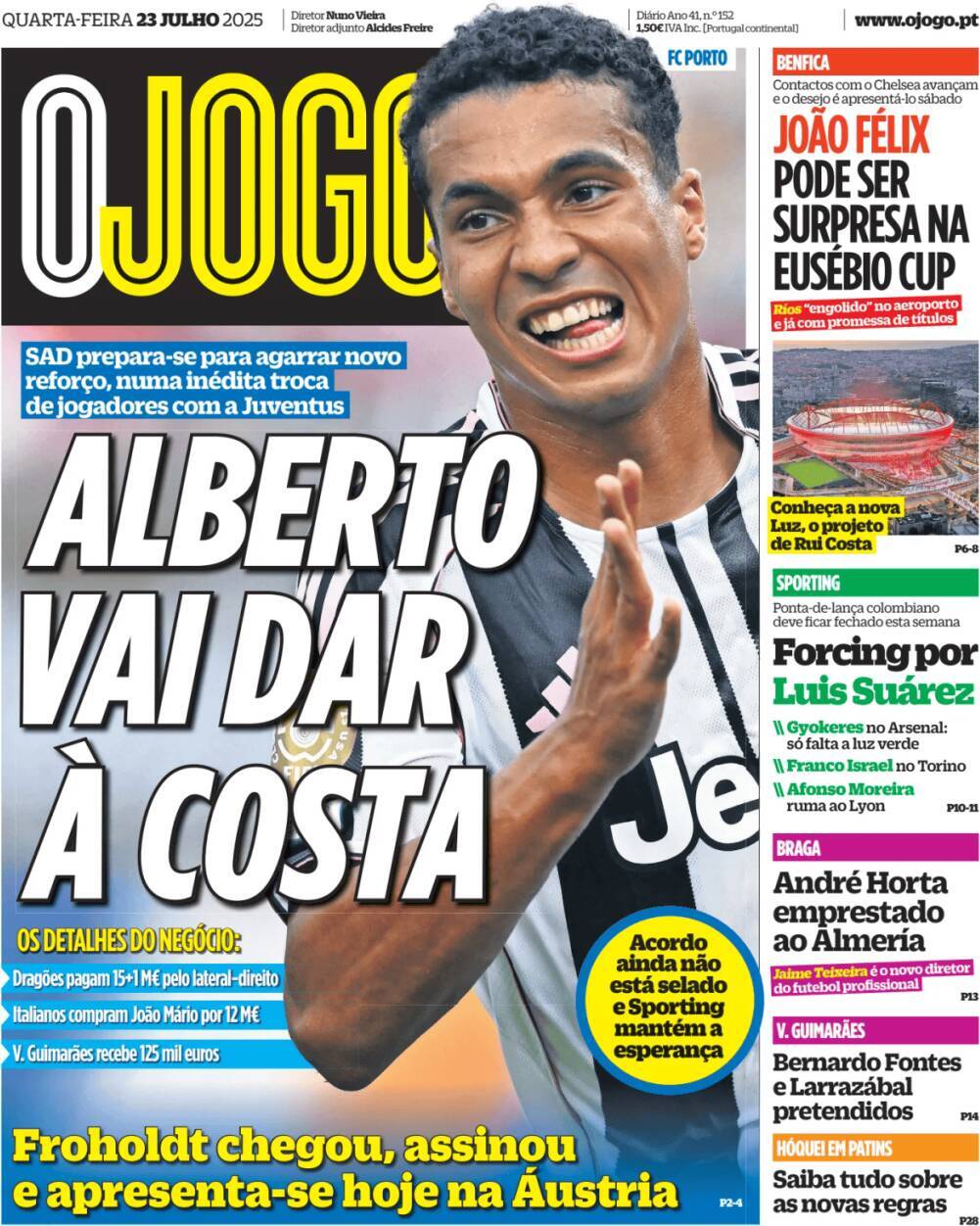 O Jogo: Capa da Edi&ccedil;&atilde;o de quarta-feira, 23 de julho 2025