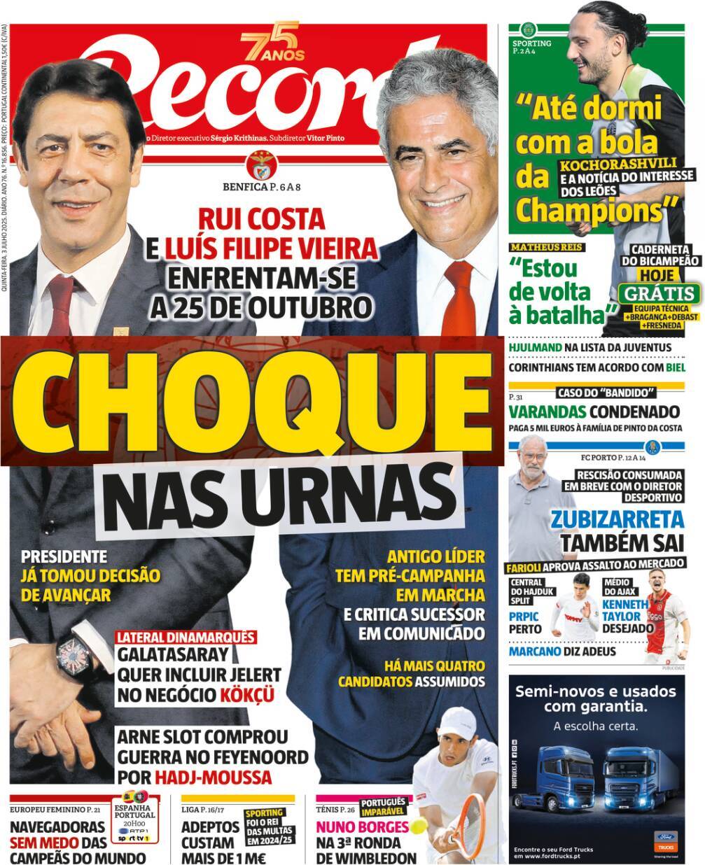 Record: Capa da Edi&ccedil;&atilde;o de quinta-feira, 03 de julho 2025