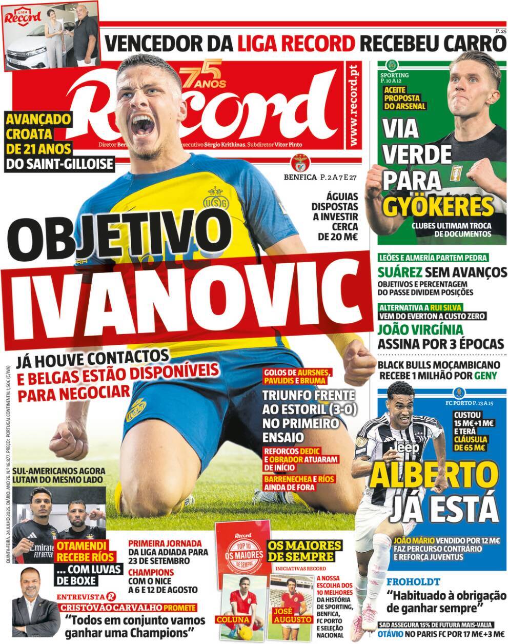 Record: Capa da Edi&ccedil;&atilde;o de quinta-feira, 24 de julho 2025