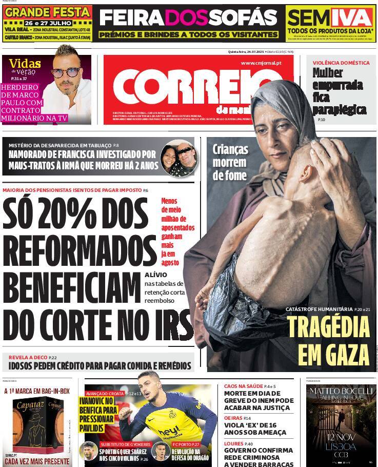 Correio da Manh&atilde;: Capa da Edi&ccedil;&atilde;o de quinta-feira, 24 de julho 2025