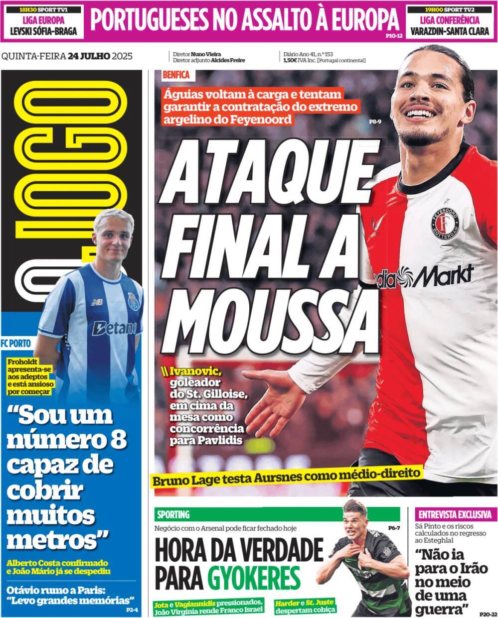 O Jogo: Capa da Edi&ccedil;&atilde;o de quinta-feira, 24 de julho 2025