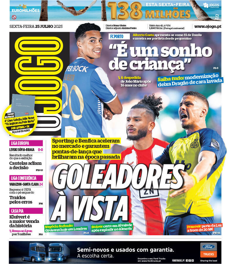 A Bola: Capa da Edi&ccedil;&atilde;o de sexta-feira, 25 de julho 2025