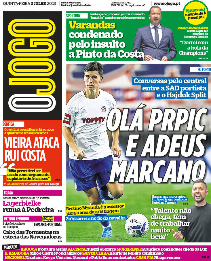 O Jogo: Capa da Edi&ccedil;&atilde;o de quinta-feira, 03 de julho 2025