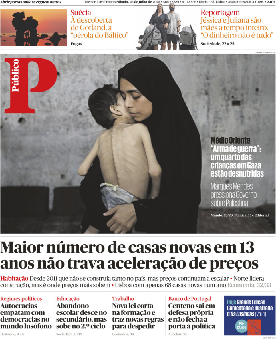 P&uacute;blico: Capa da Edi&ccedil;&atilde;o de s&aacute;bado, 26 de julho 2025