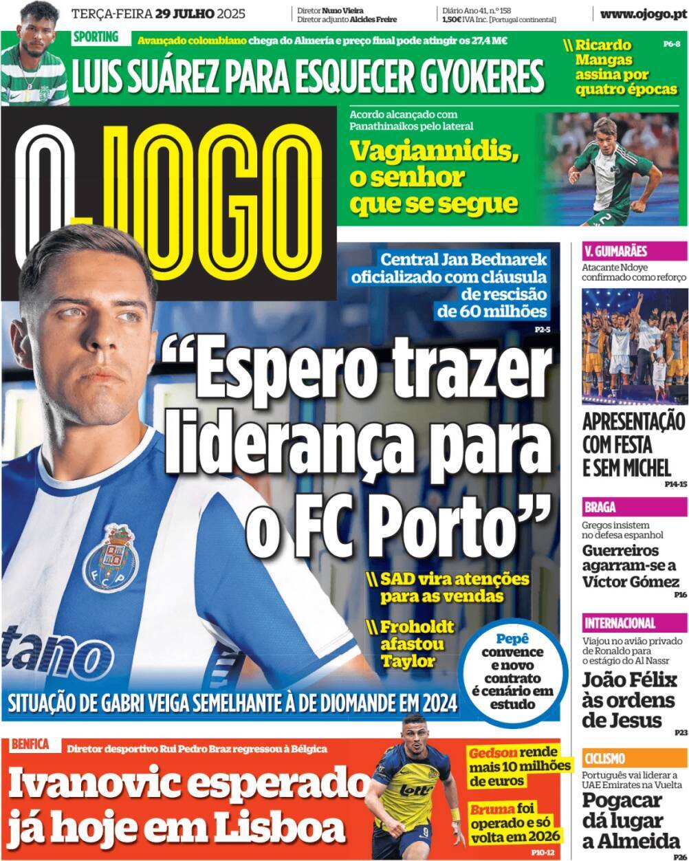 O Jogo: Capa da Edi&ccedil;&atilde;o de ter&ccedil;a-feira, 29 de julho 2025