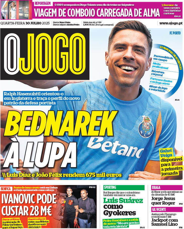 O Jogo: Capa da Edi&ccedil;&atilde;o de quarta-feira, 30 de julho 2025
