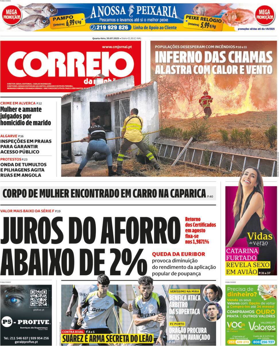 Correio da Manh&atilde;: Capa da Edi&ccedil;&atilde;o de quarta-feira, 30 de julho 2025