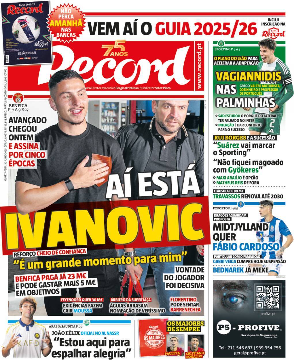 Record: Capa da Edi&ccedil;&atilde;o de quarta-feira, 30 de julho 2025