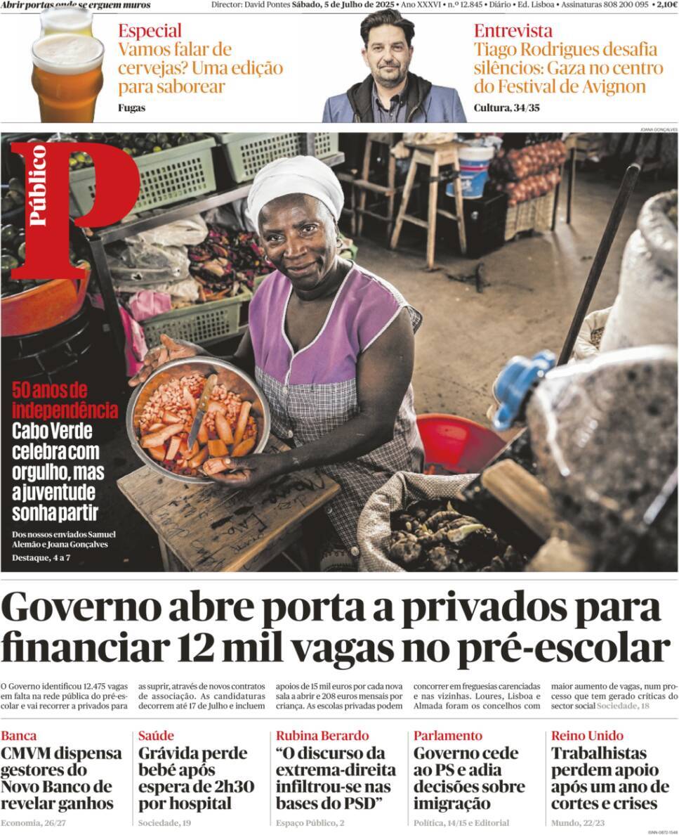 P&uacute;blico: Capa da Edi&ccedil;&atilde;o de s&aacute;bado, 05 de julho 2025