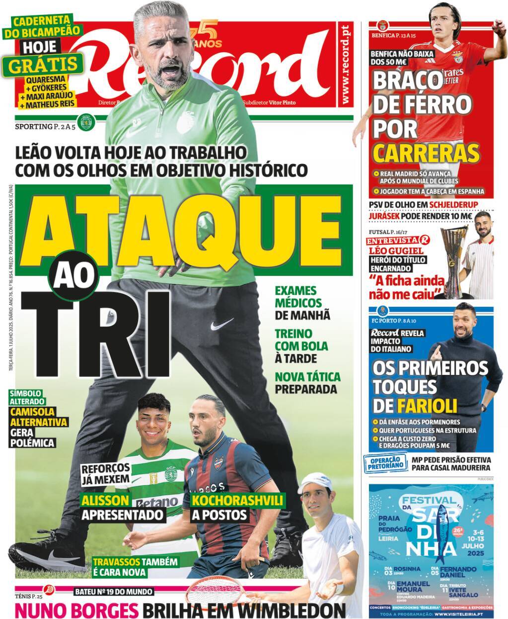 Record: Capa da Edi&ccedil;&atilde;o de ter&ccedil;a-feira, 01 de julho 2025