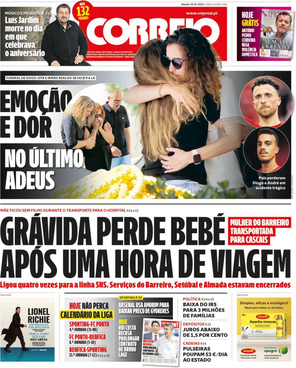 Correio da Manh&atilde;: Capa da Edi&ccedil;&atilde;o de s&aacute;bado, 05 de julho 2025