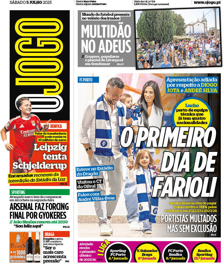 O Jogo: Capa da Edi&ccedil;&atilde;o de s&aacute;bado, 05 de julho 2025