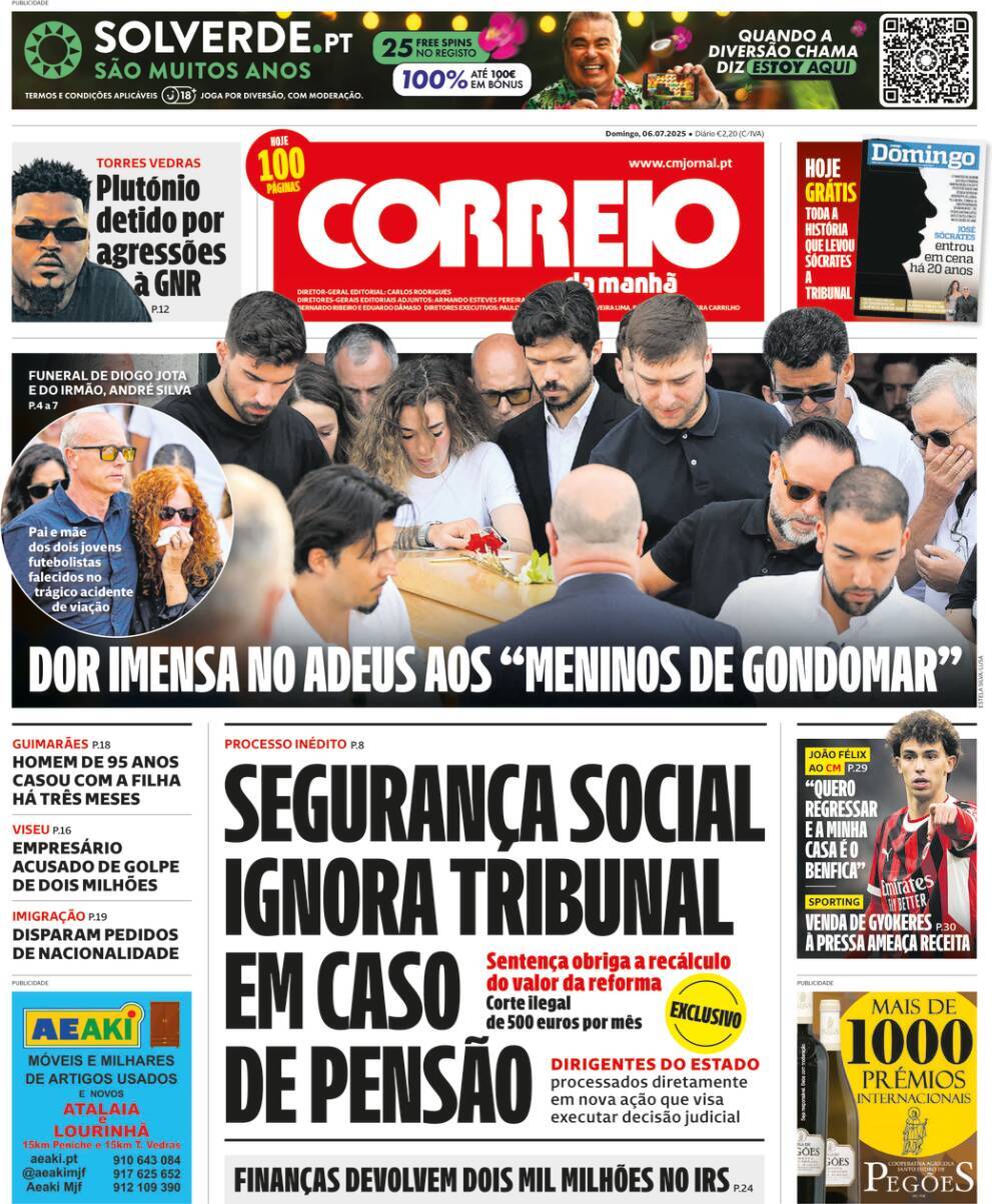 Correio da Manh&atilde;: Capa da Edi&ccedil;&atilde;o de domingo, 06 de julho 2025