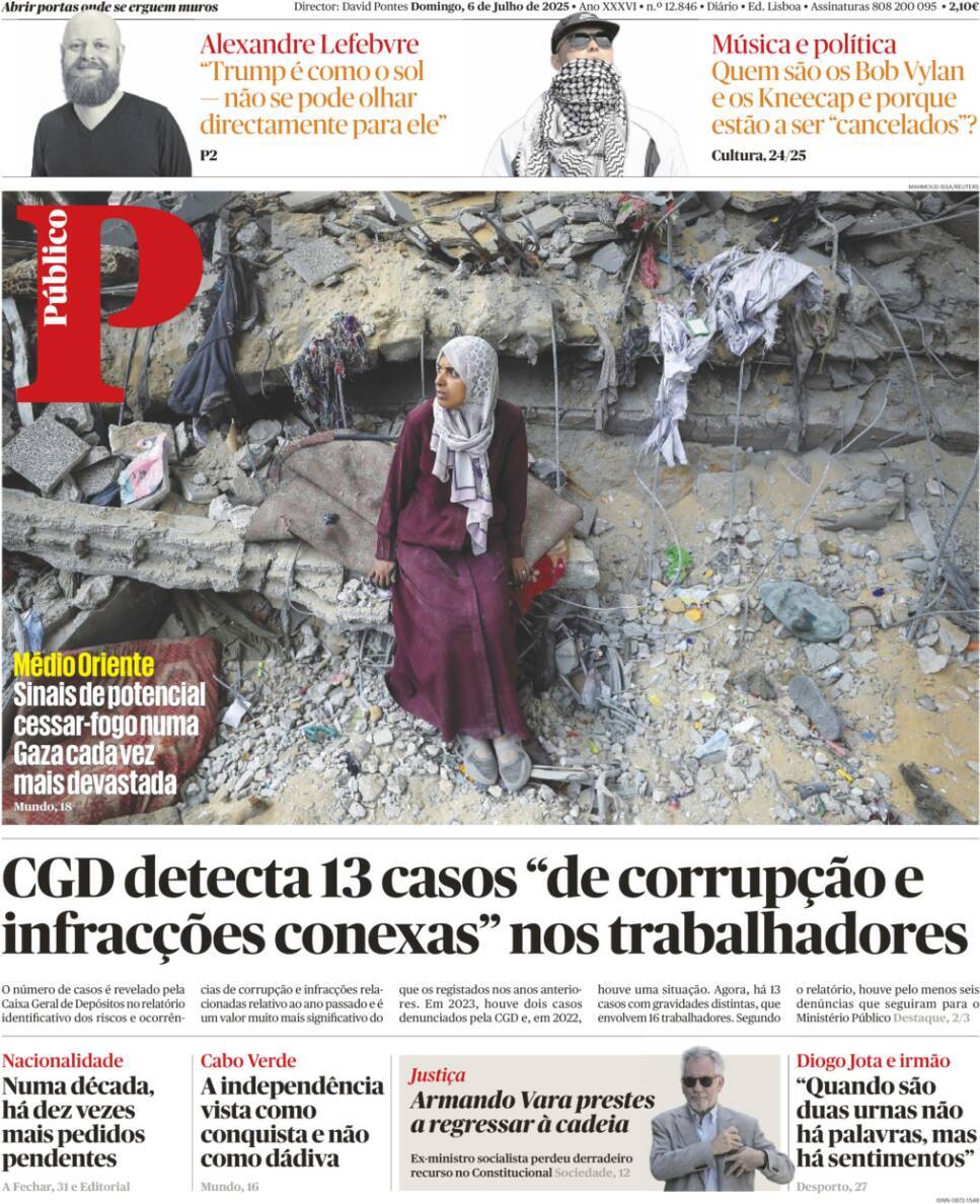 P&uacute;blico: Capa da Edi&ccedil;&atilde;o de domingo, 06 de julho 2025