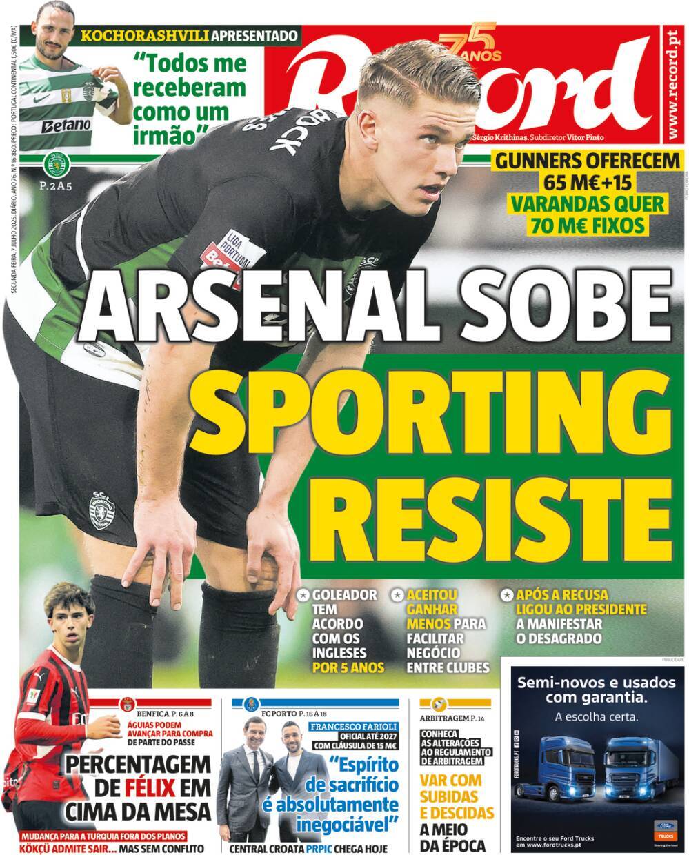 Record: Capa da Edi&ccedil;&atilde;o de segunda-feira, 07 de julho 2025