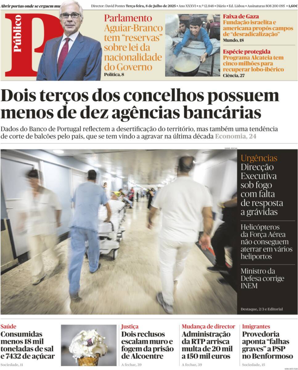 P&uacute;blico: Capa da Edi&ccedil;&atilde;o de ter&ccedil;a-feira, 08 de julho 2025