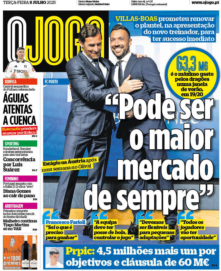 O Jogo: Capa da Edi&ccedil;&atilde;o de ter&ccedil;a-feira, 08 de julho 2025