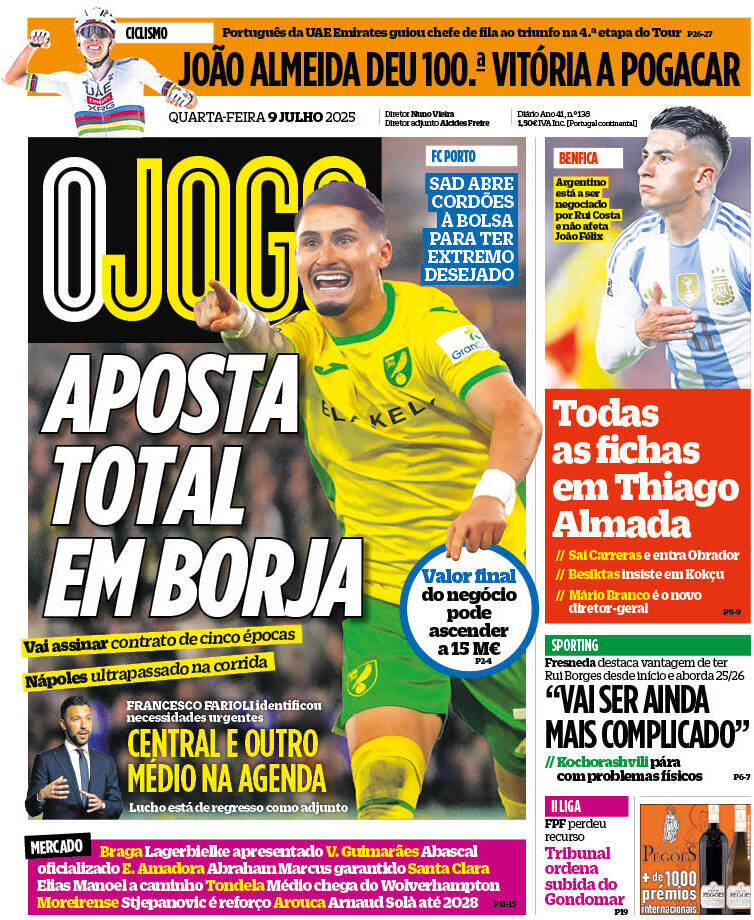 O Jogo: Capa da Edi&ccedil;&atilde;o de quarta-feira, 09 de julho 2025