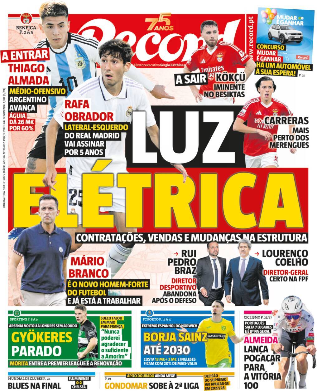 Record: Capa da Edi&ccedil;&atilde;o de quarta-feira, 09 de julho 2025