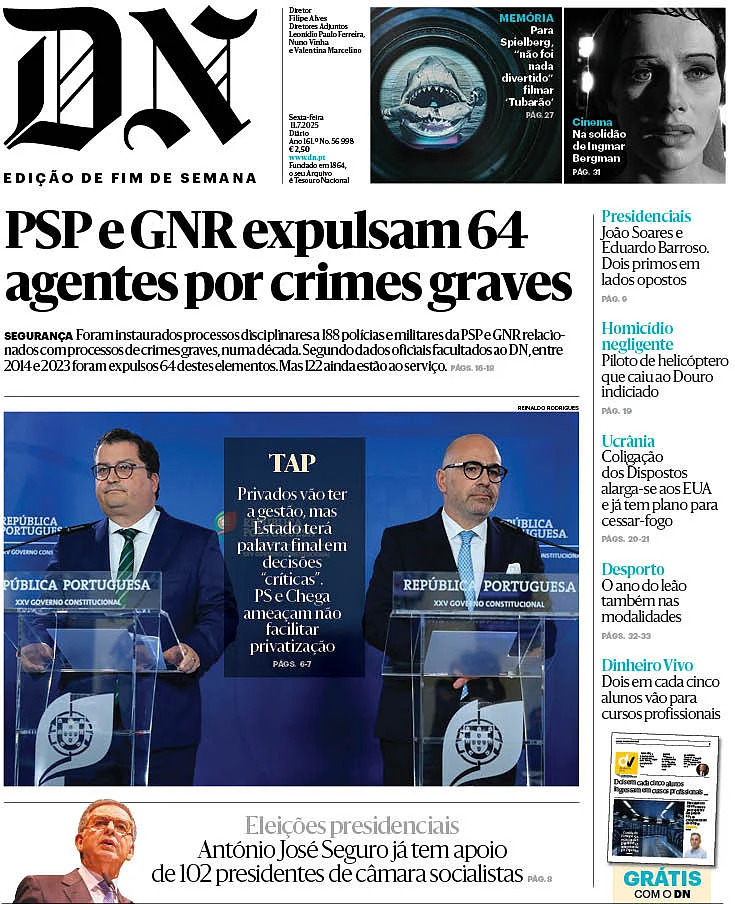 Di&aacute;rio de Not&iacute;cias: Capa da Edi&ccedil;&atilde;o de sexta-feira, 11 de julho 2025