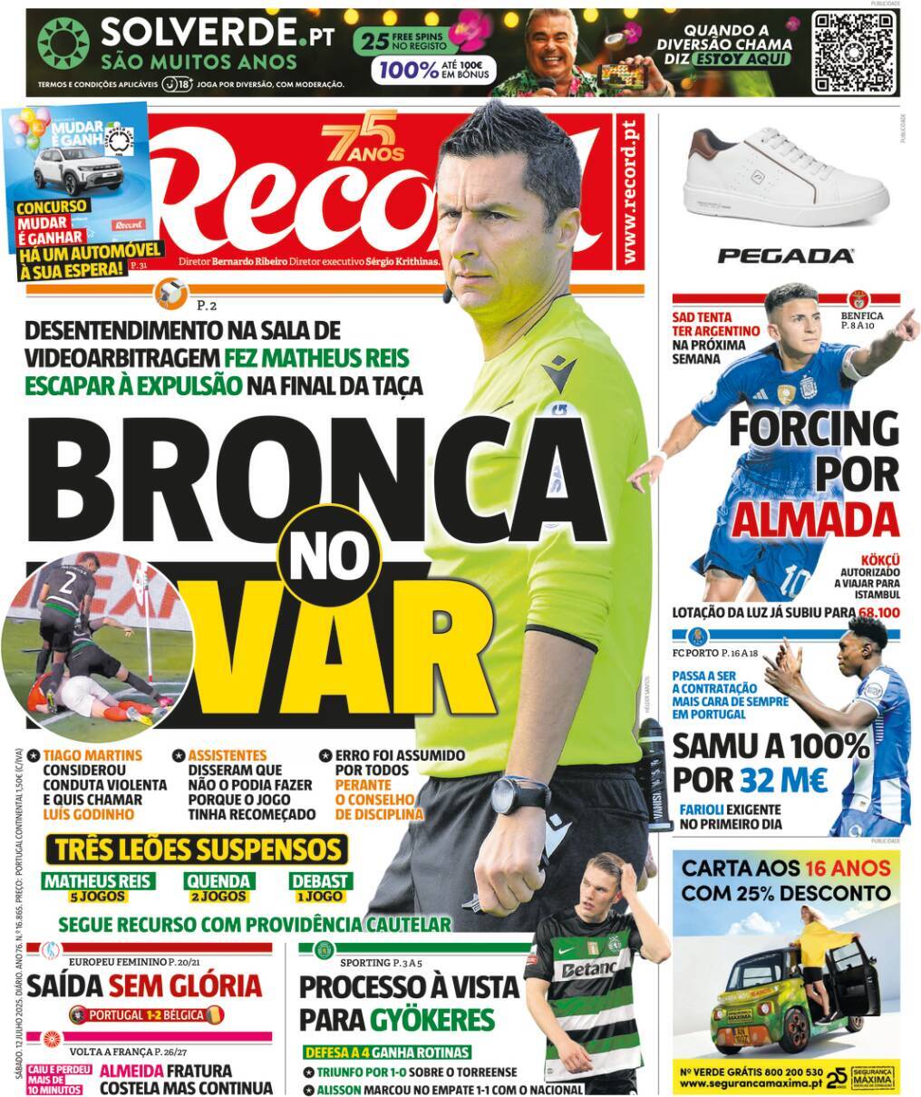 Record: Capa da Edi&ccedil;&atilde;o de s&aacute;bado, 12 de julho 2025