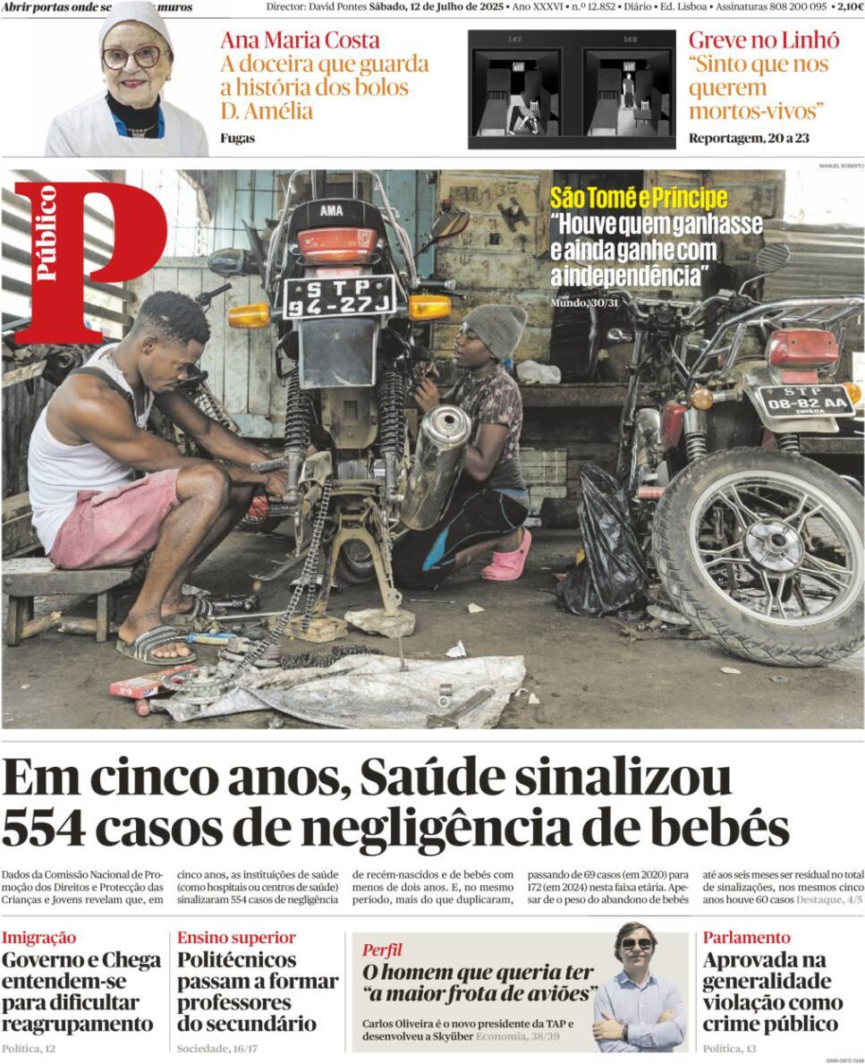 P&uacute;blico: Capa da Edi&ccedil;&atilde;o de s&aacute;bado, 12 de julho 2025