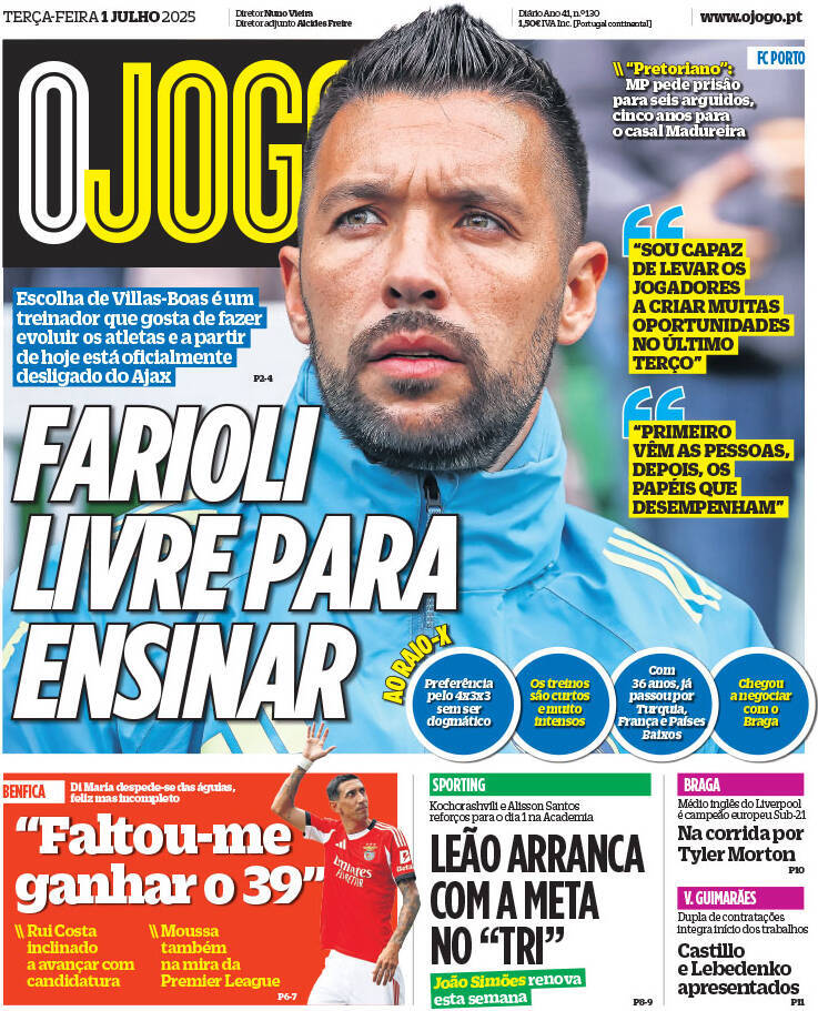 O Jogo: Capa da Edi&ccedil;&atilde;o de ter&ccedil;a-feira, 01 de julho 2025