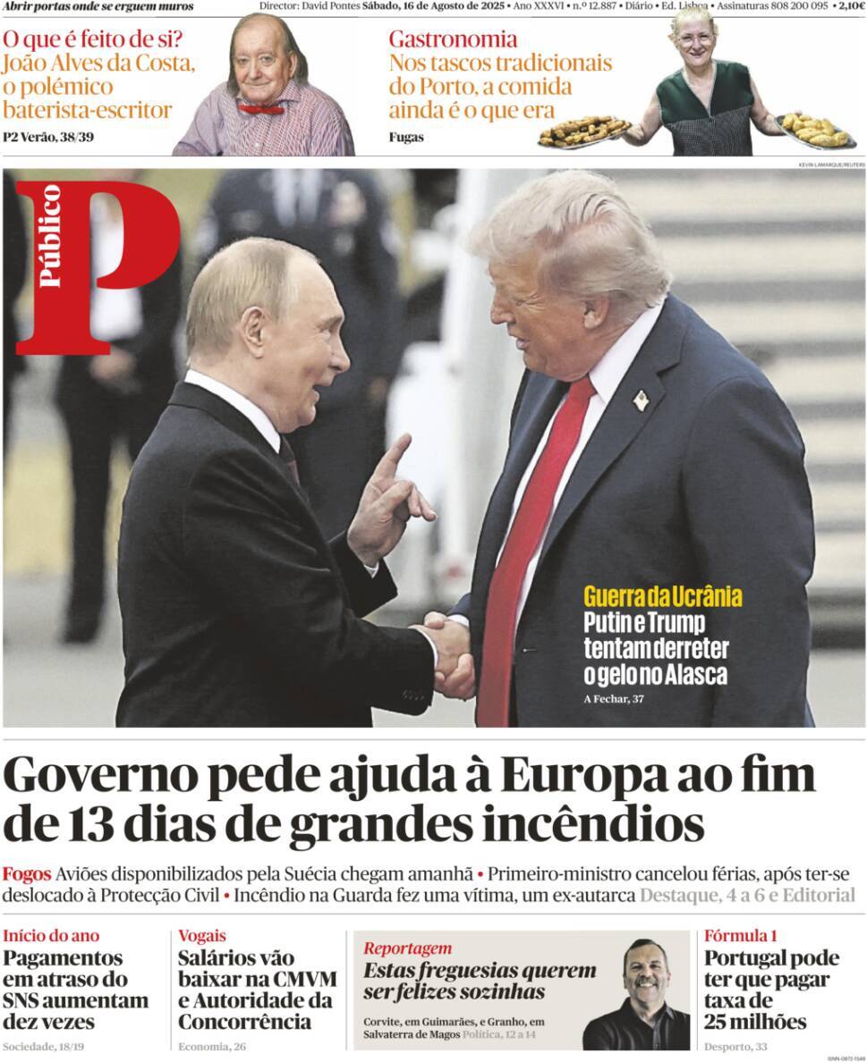 P&uacute;blico: Capa da Edi&ccedil;&atilde;o de s&aacute;bado, 16 de agosto 2025