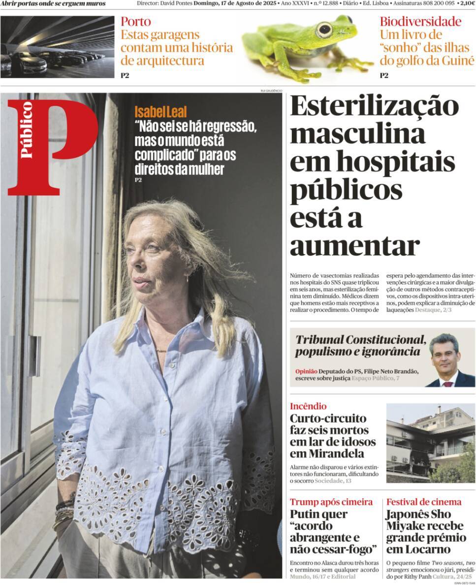 P&uacute;blico: Capa da Edi&ccedil;&atilde;o de domingo, 17 de agosto 2025