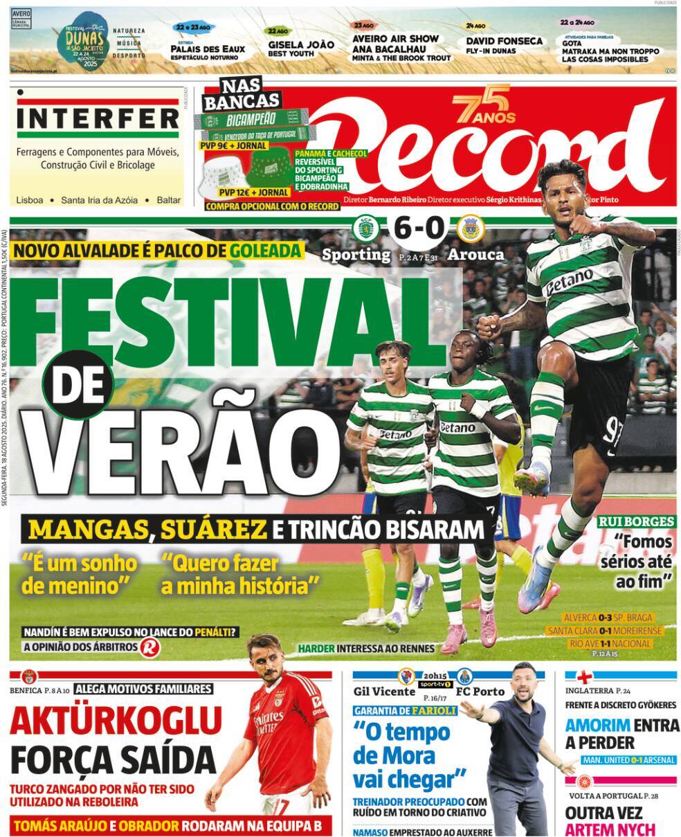 Record: Capa da Edi&ccedil;&atilde;o de segunda-feira, 18 de agosto 2025